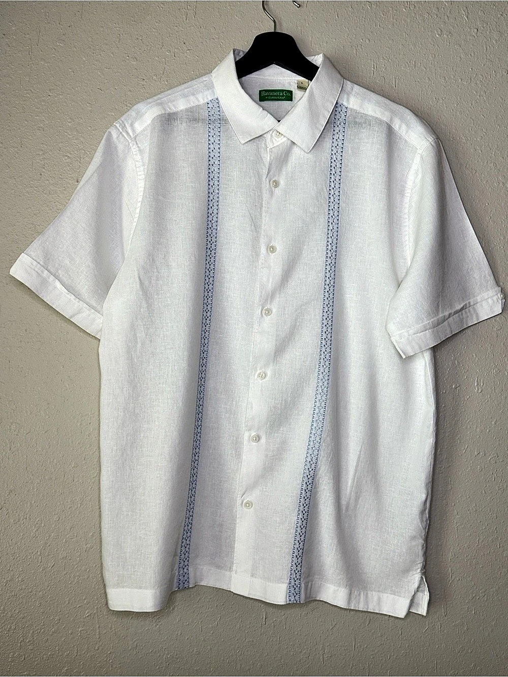 Havanera Co. By Cubavera. Striped Short Sleeve Shirt in White Size Large